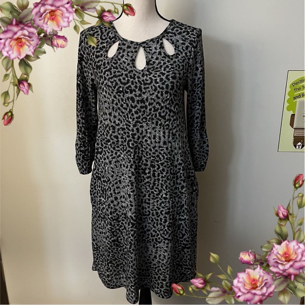 Animal print, long sleeve, above‎ the knee a-line sweater dress